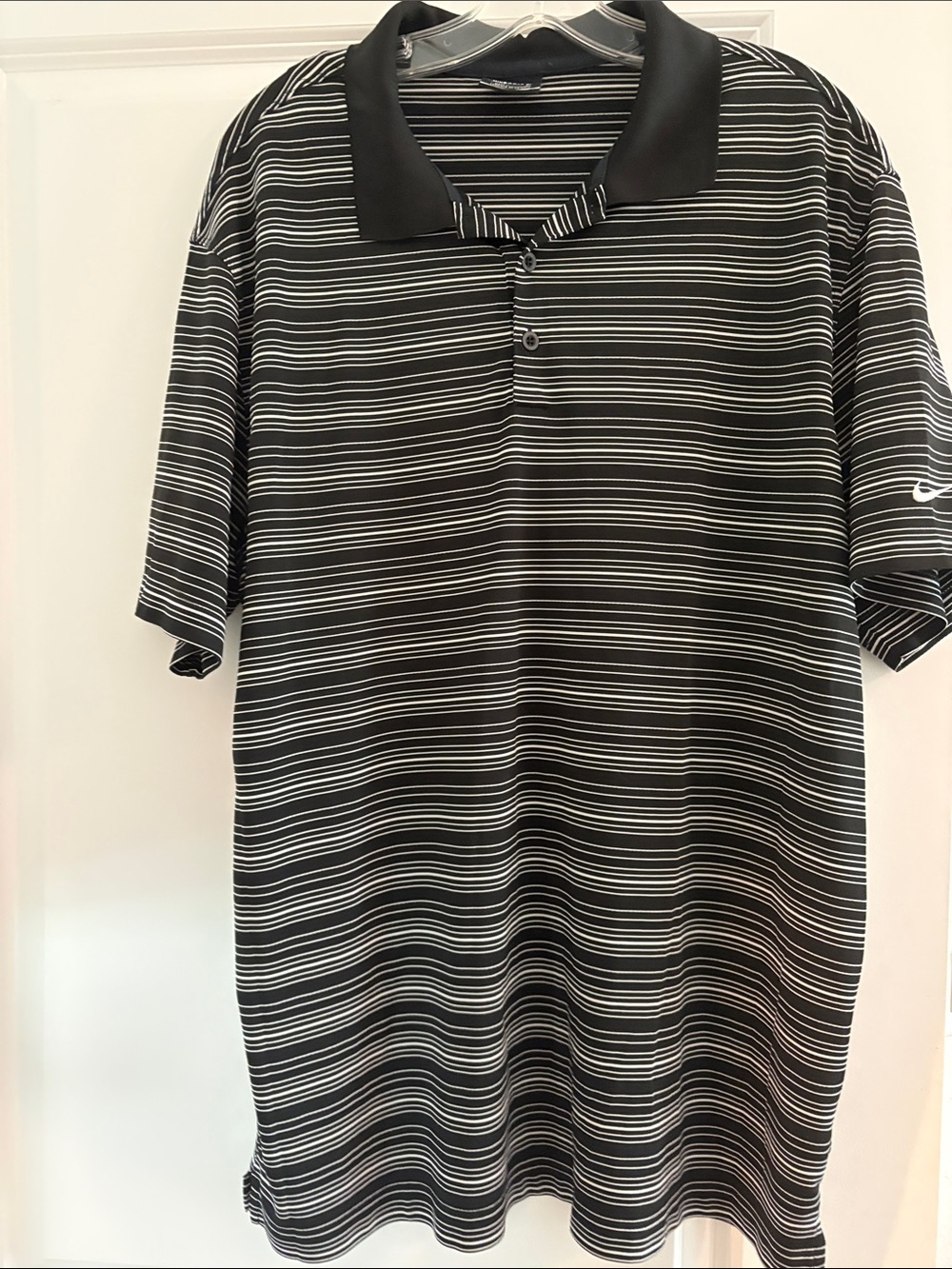 Nike Black and White Striped Men's Polo Shirt
